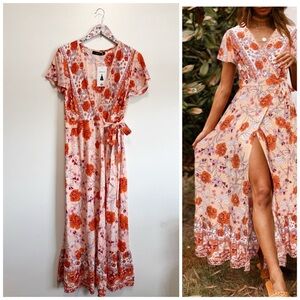 NWT ZESICA Wrap Maxi Dress S Small Pink Coral